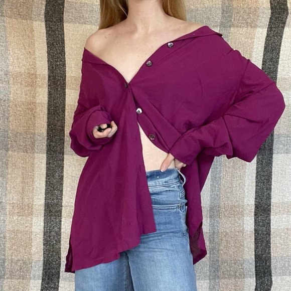 Vintage Colleen Conrad Magenta Button Down Shirt - Picture 1 of 9